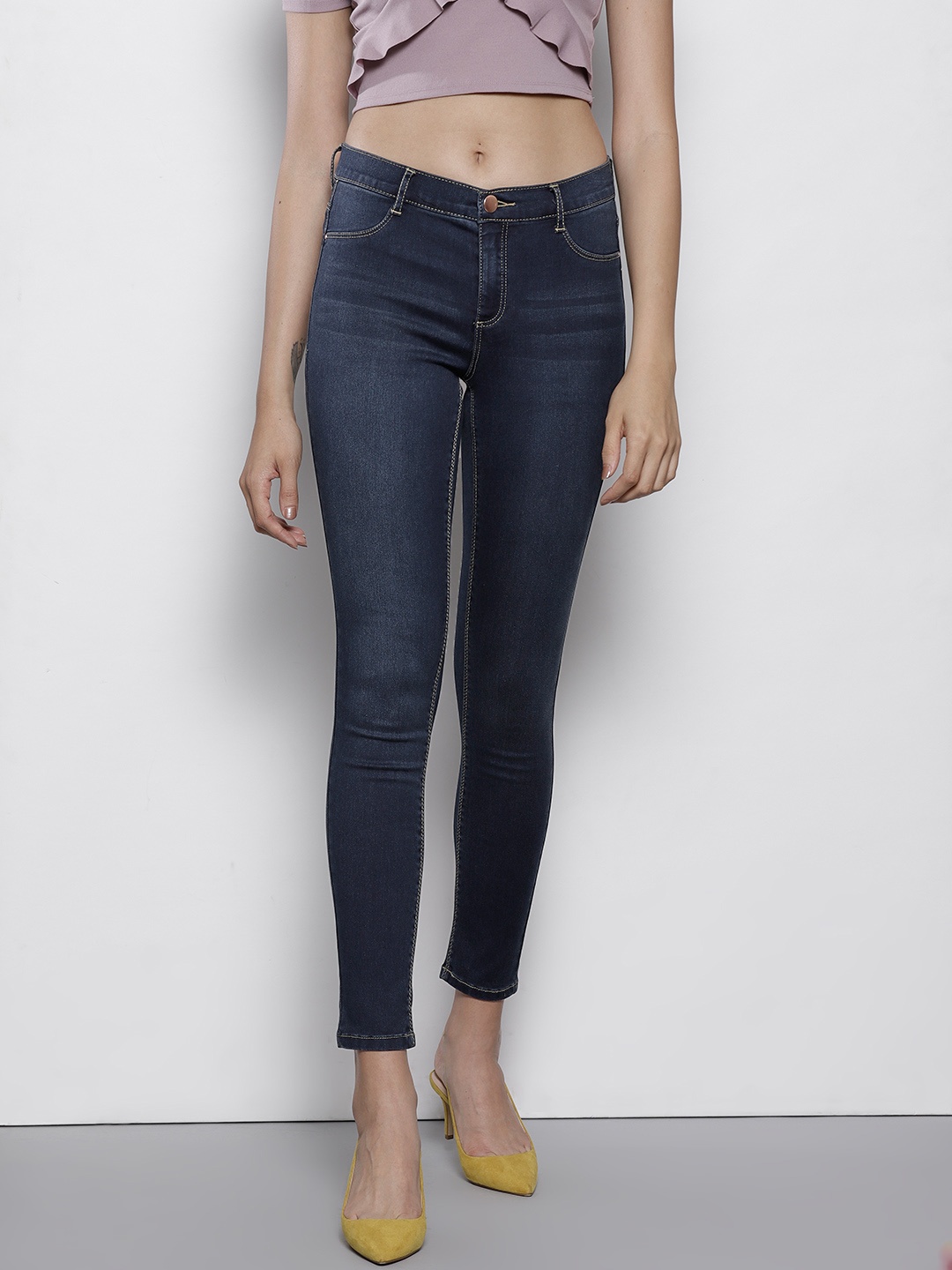 

DOROTHY PERKINS Navy Washed Frankie Super-Skinny Fit Cropped Jeggings, Navy blue