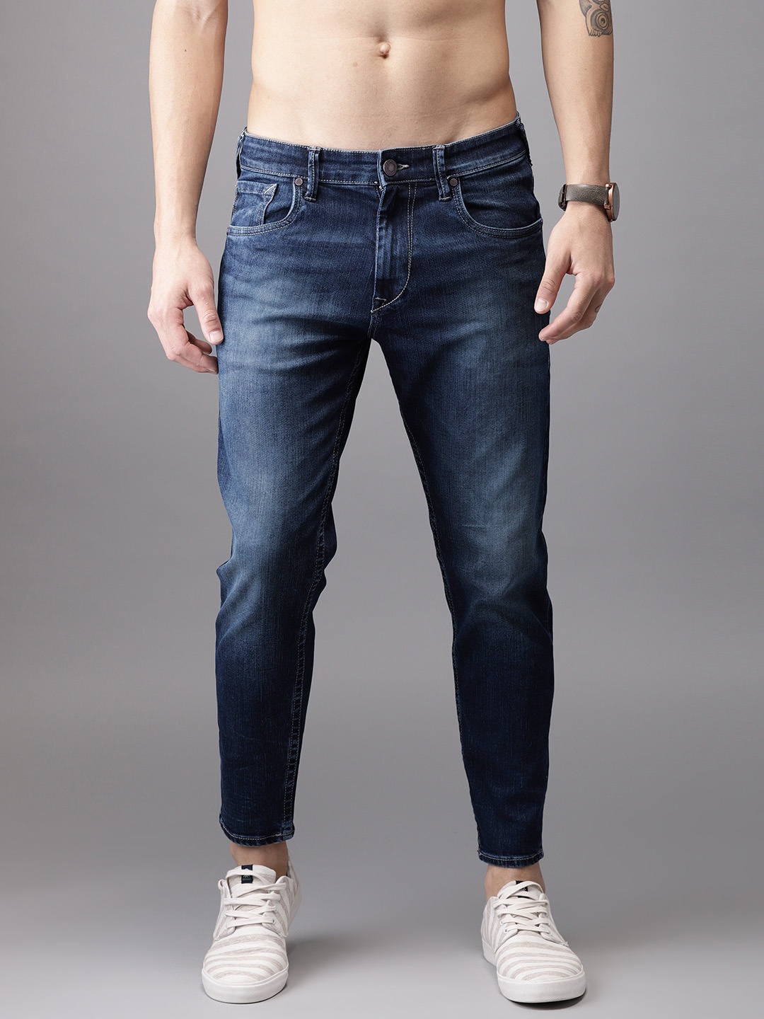 

HERE&NOW Men Blue Slim Fit Mid-Rise Cropped Clean Look Stretchable Jeans