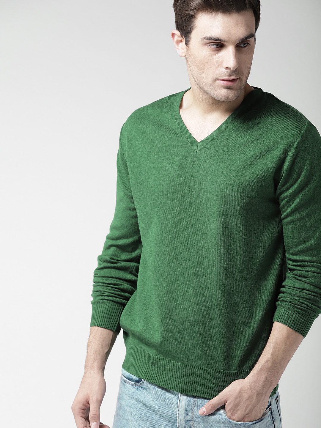 

Mast & Harbour Men Green Solid Pullover