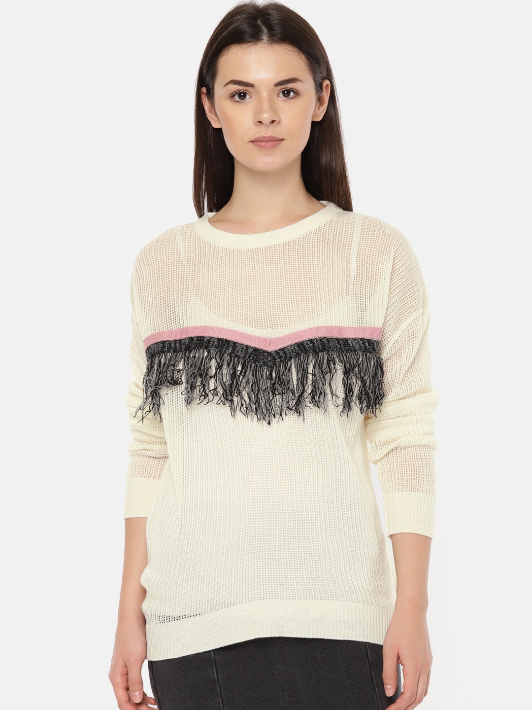 

DressBerry Women Off-White Solid Pullover