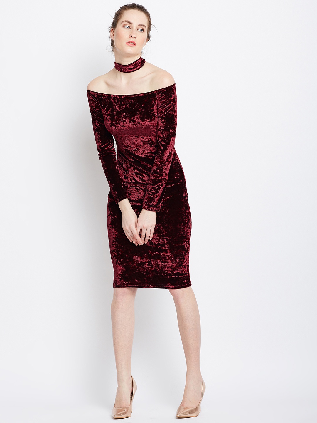 

Berrylush Women Burgundy Solid Sheath Dress