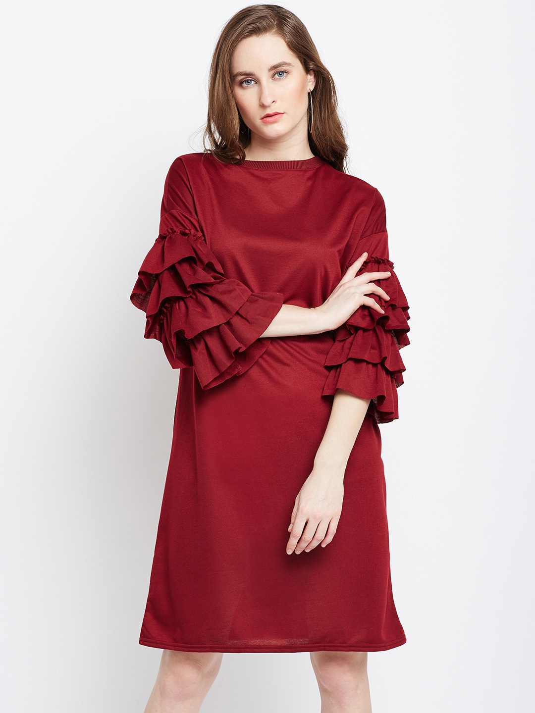 

Berrylush Women Burgundy Solid T-shirt Dress