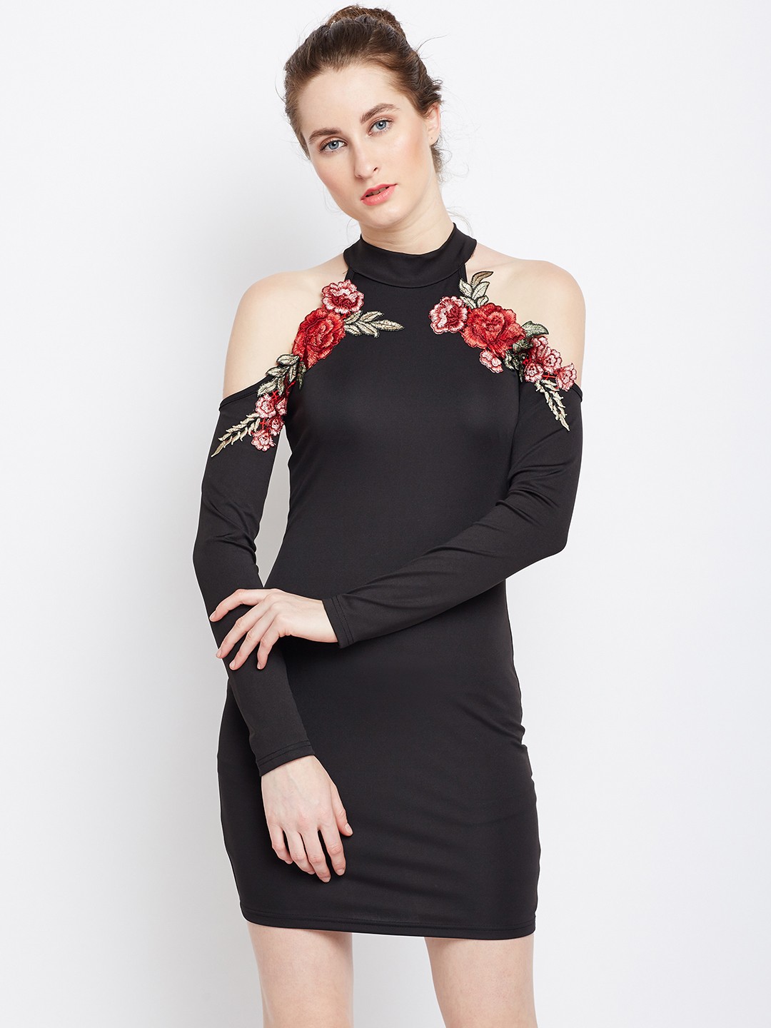 

Berrylush Women Black Embroidered Sheath Dress