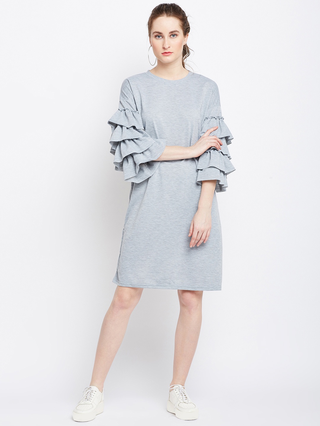 

Berrylush Women Grey Solid T-shirt Dress