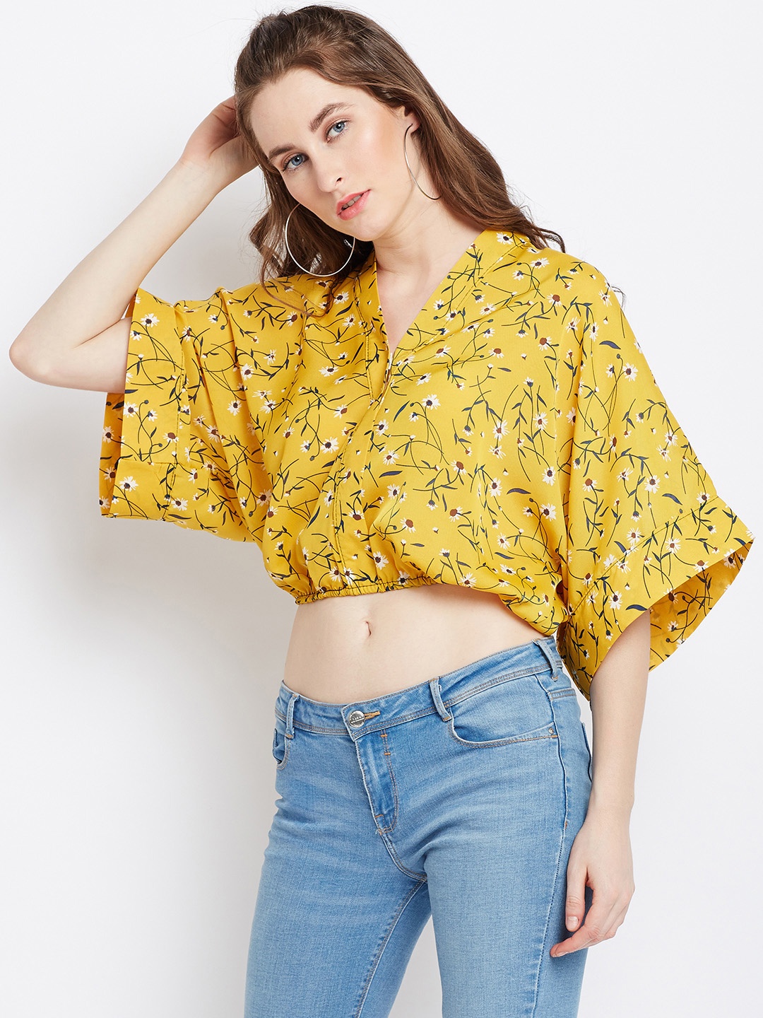 

Berrylush Women Mustard Printed Crop Top