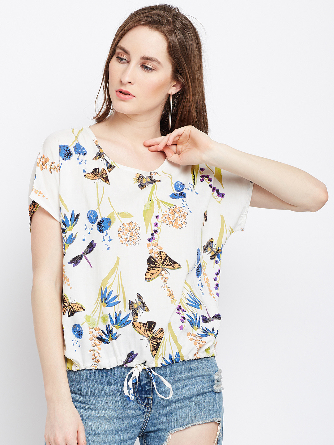 

Berrylush Women White Printed Top