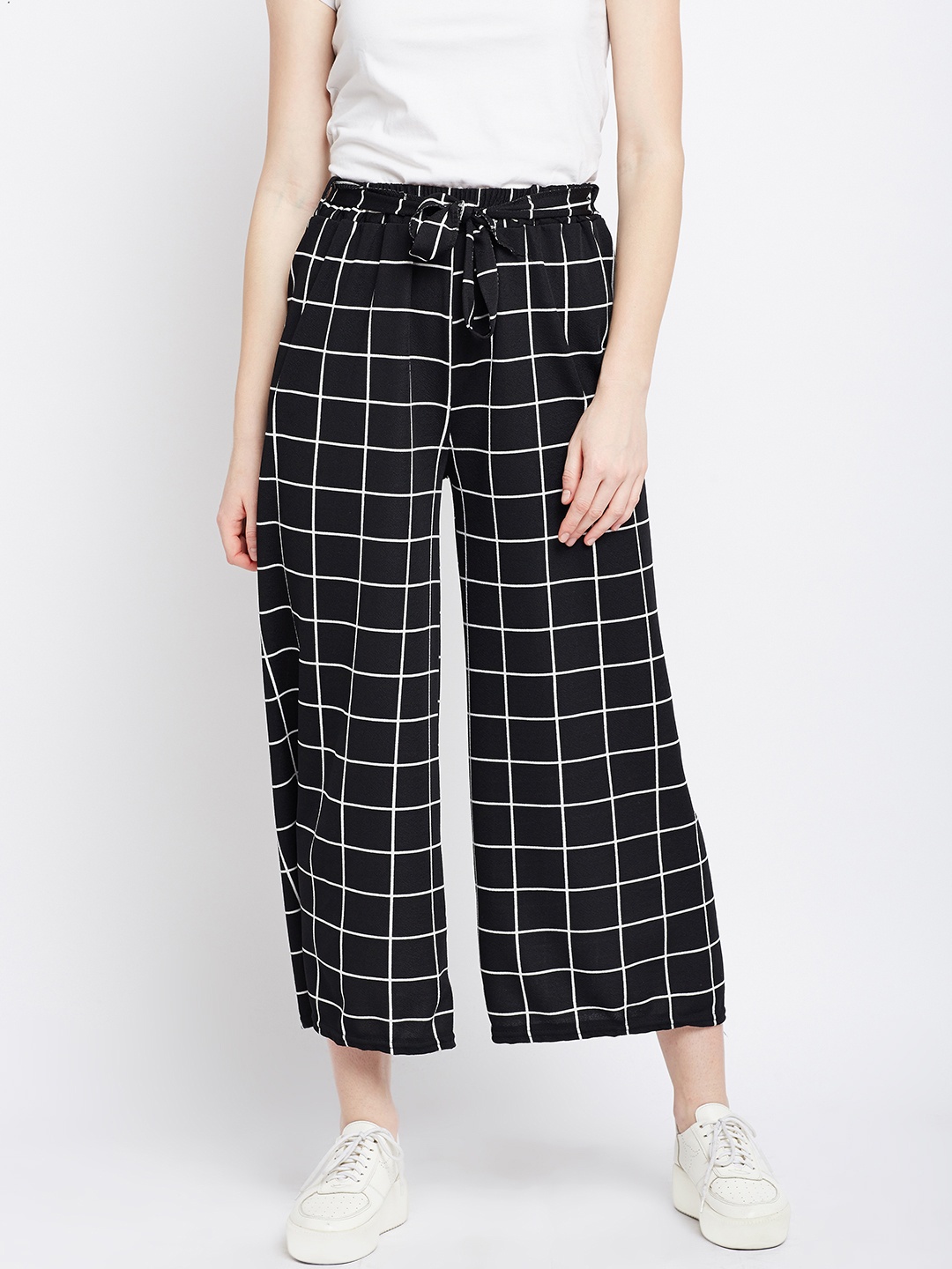 

Berrylush Women Black & White Relaxed Loose Fit Checked Culottes