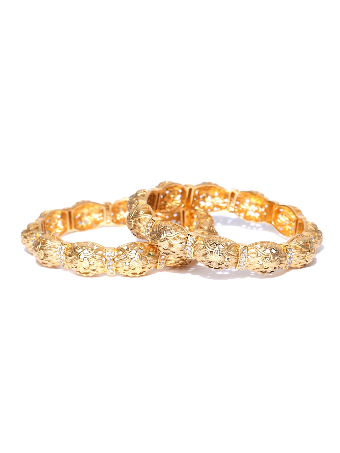 

PANASH Set of 2 Gold-Plated Textured Stone-Studded Bangles