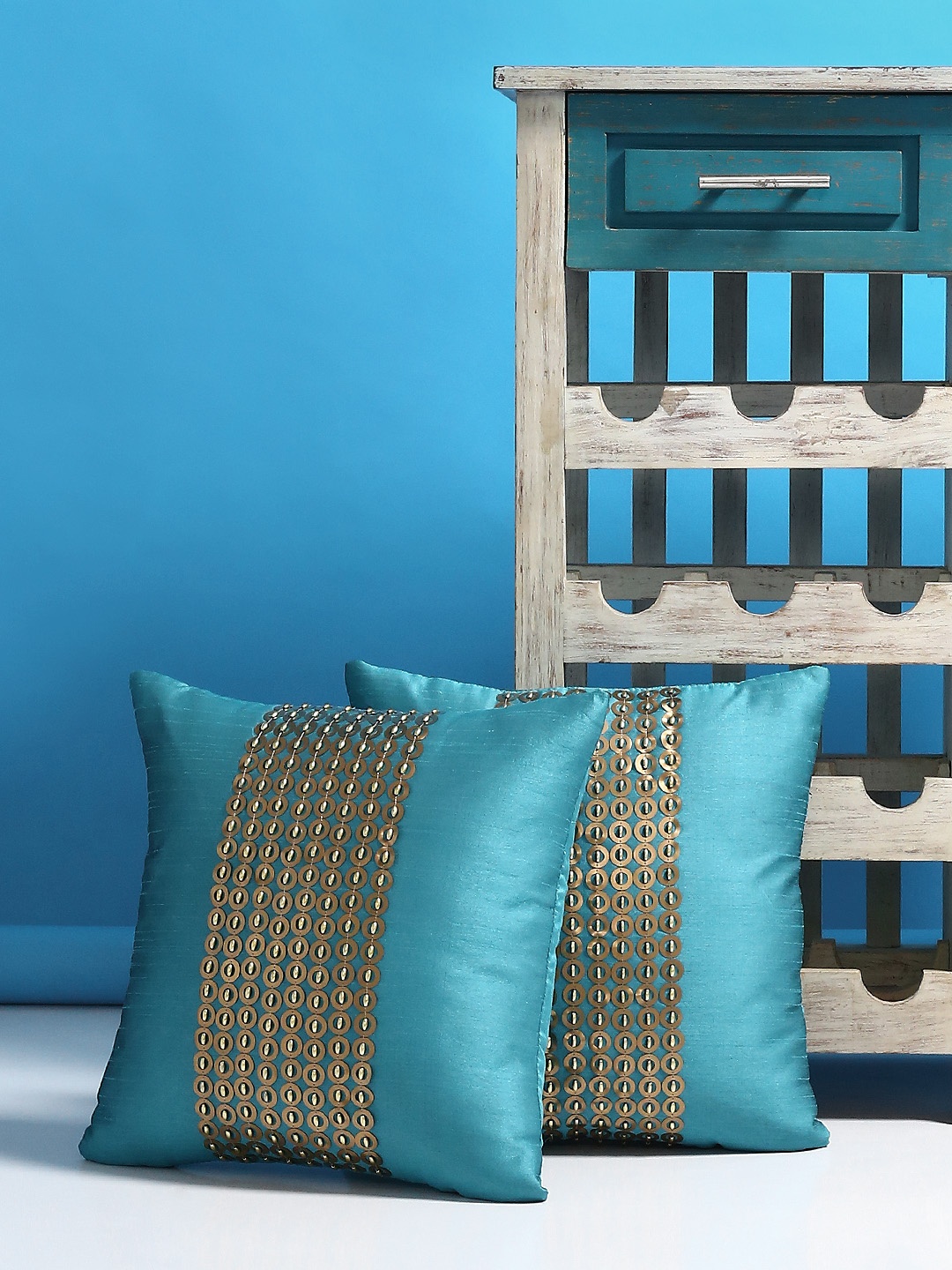 

Alina decor Blue Set of 2 Solid Square Cushion Covers