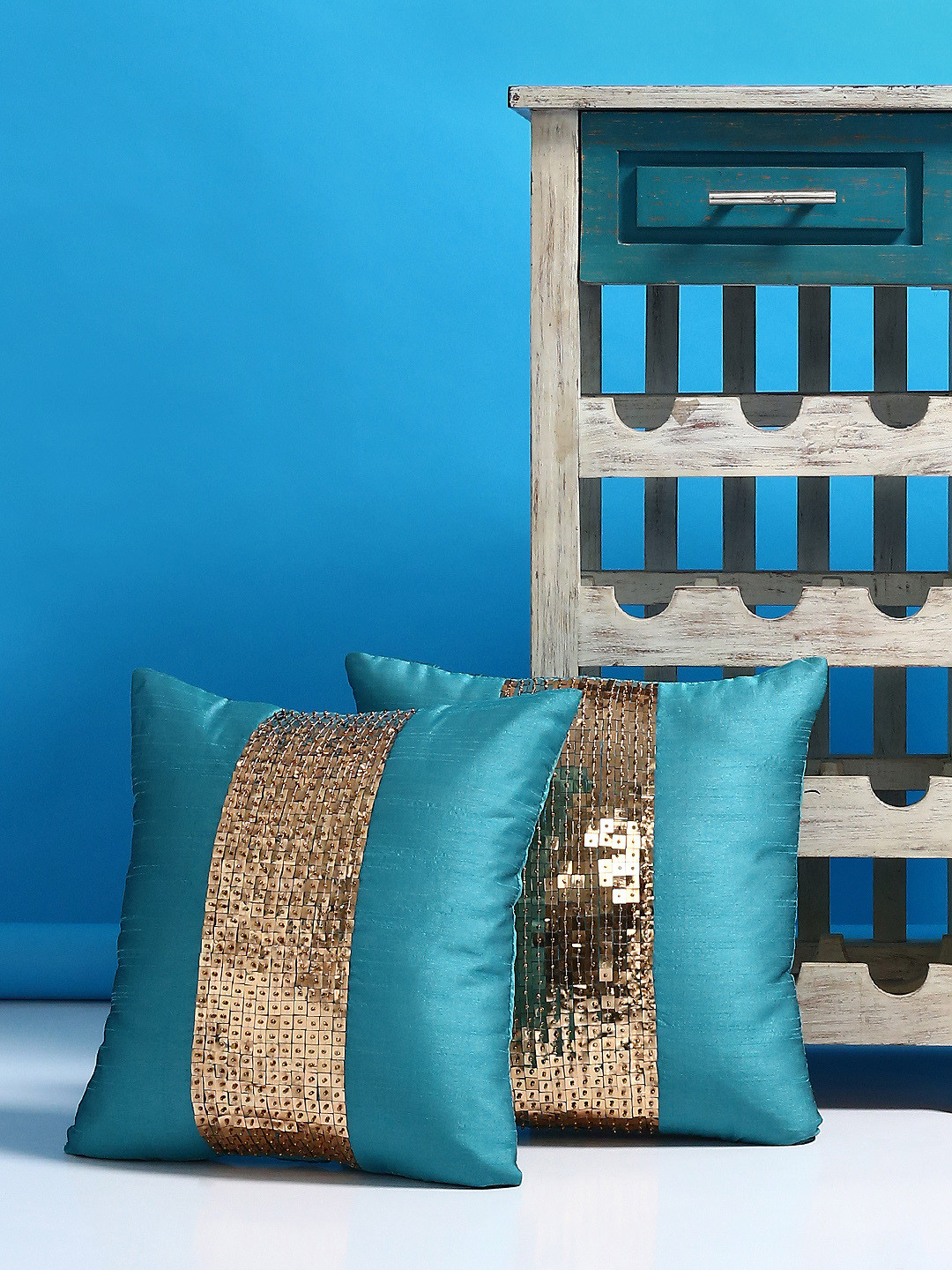 

Alina decor Blue Set of 2 Solid Square Cushion Covers