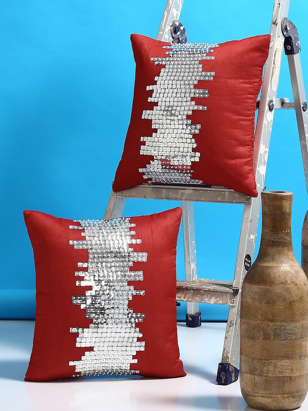 

Alina decor Red Set of 2 Solid Square Cushion Covers