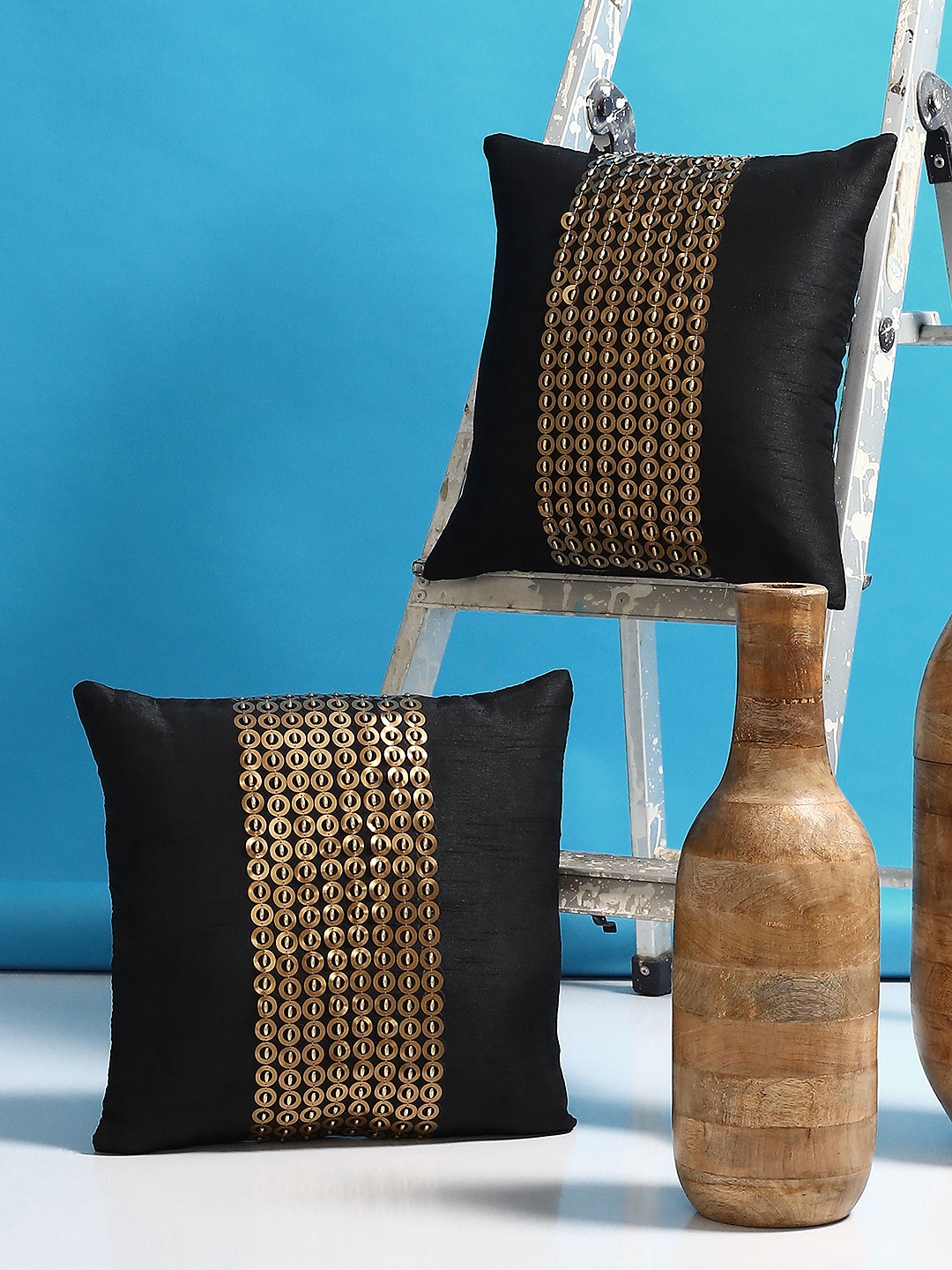 Alina decor Black Set of 2 Solid Square Cushion Covers