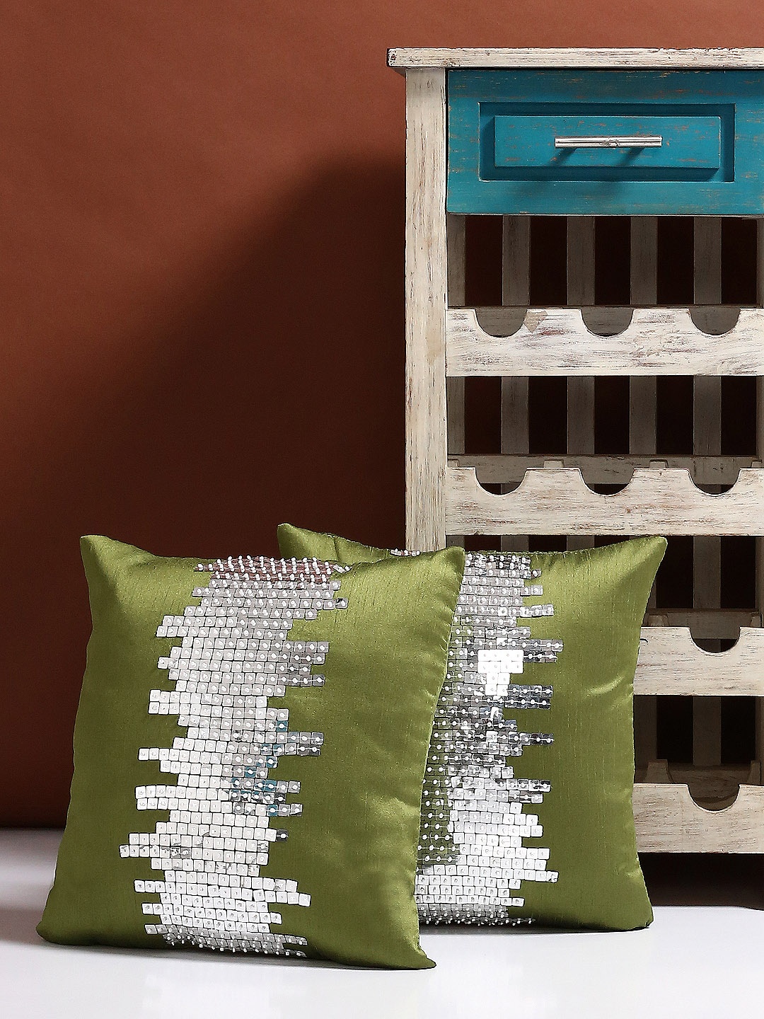

Alina decor Green Set of 2 Solid Square Cushion Covers
