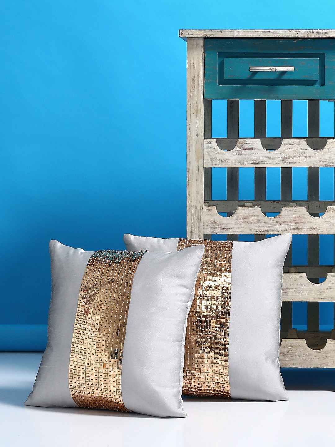 

Alina decor Grey Set of 2 Solid Square Cushion Covers