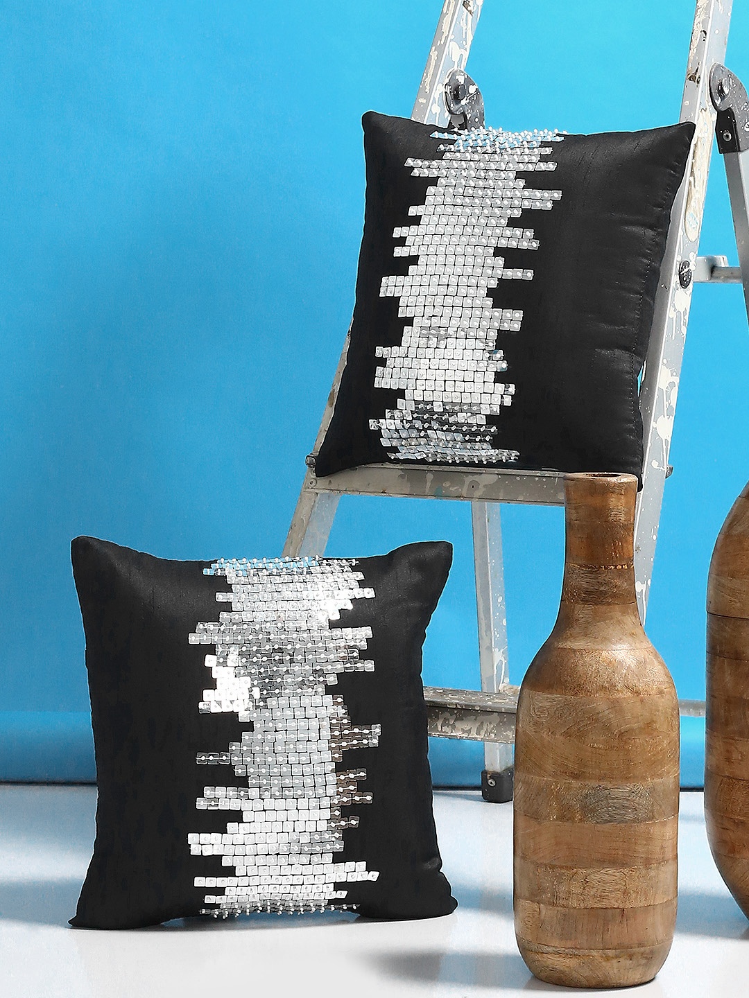 

Alina decor Black Set of 2 Solid Square Cushion Covers