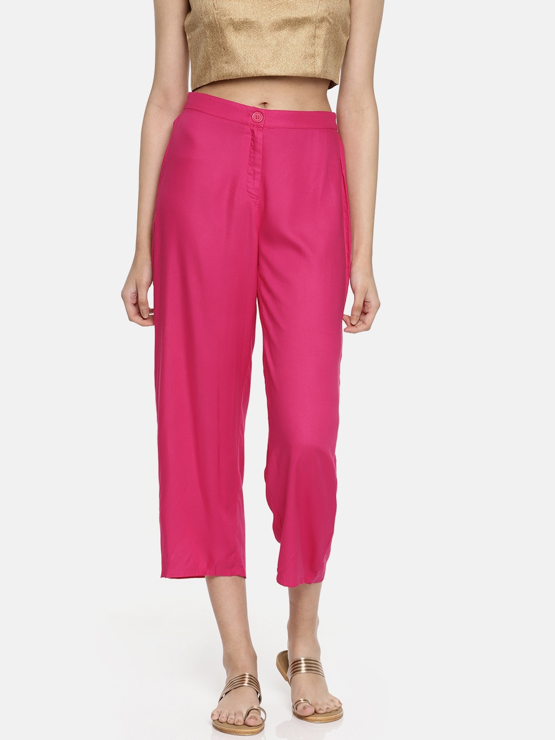 

Global Desi Women Pink Regular Fit Solid Trousers