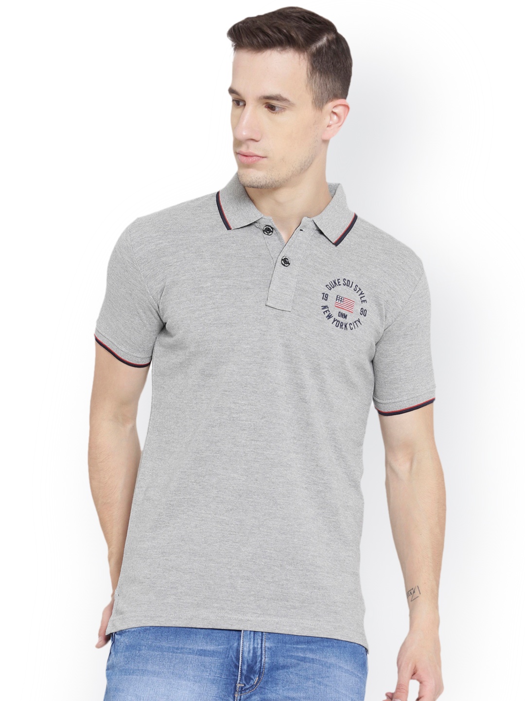 

Duke Men Grey Solid Polo Collar T-shirt