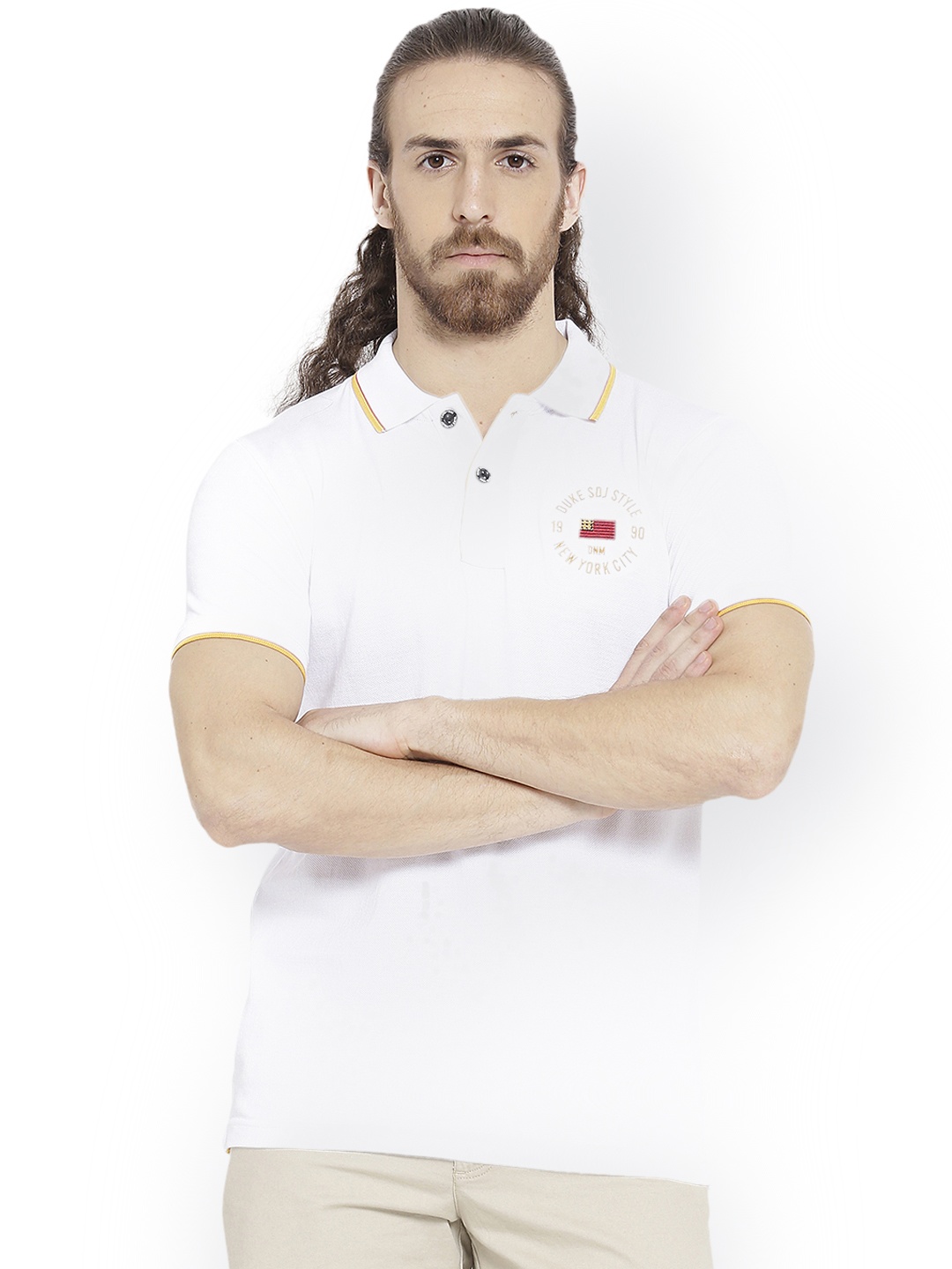 

Duke Men White Solid Polo Collar T-shirt