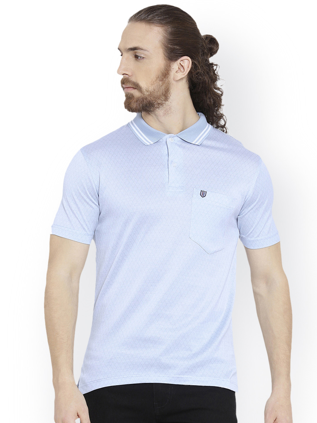 

Duke Men Blue Solid Polo Collar T-shirt