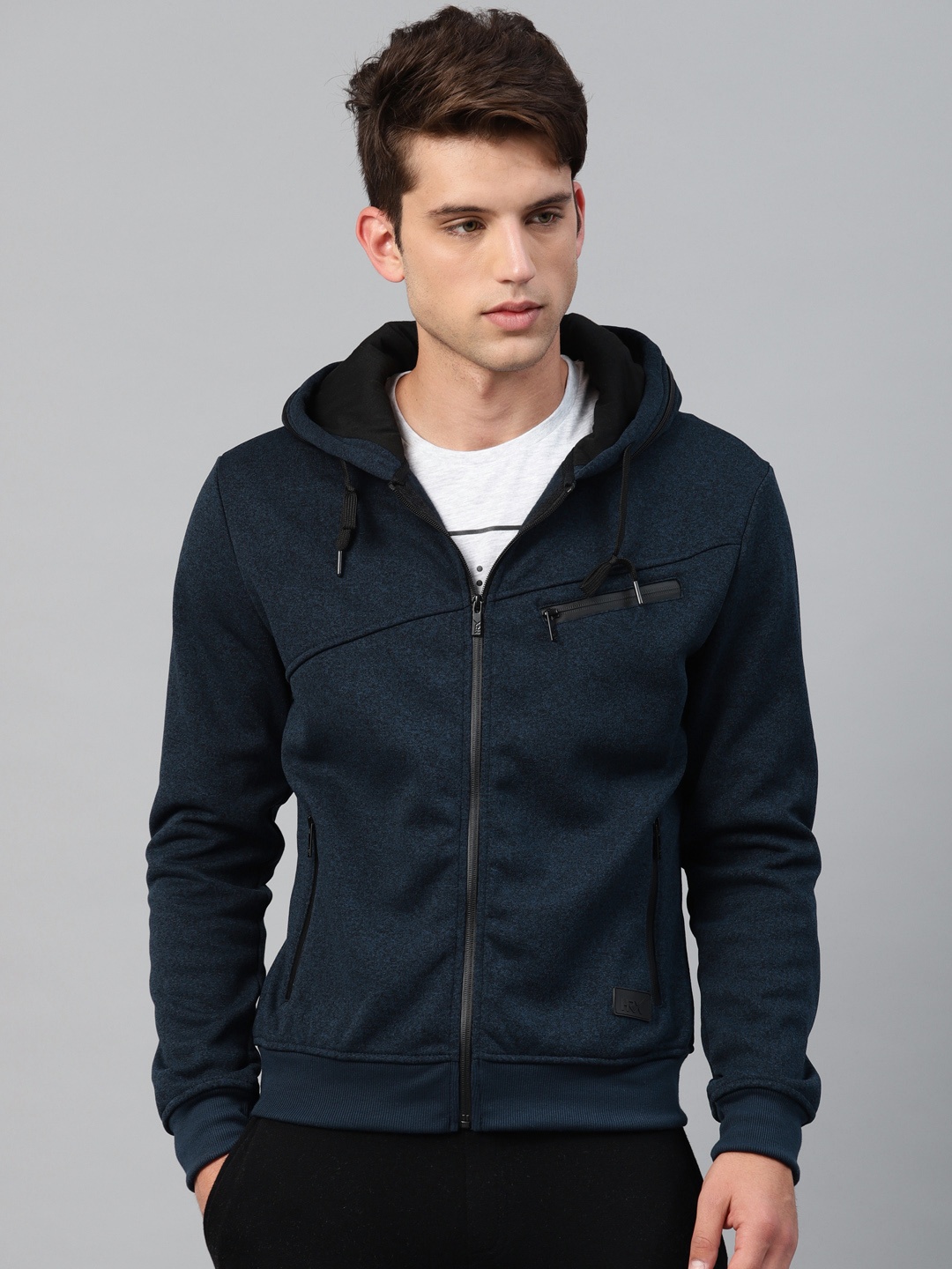 

HRX by Hrithik Roshan Men Navy Blue Solid Outdoor Hooded Sweatshirt