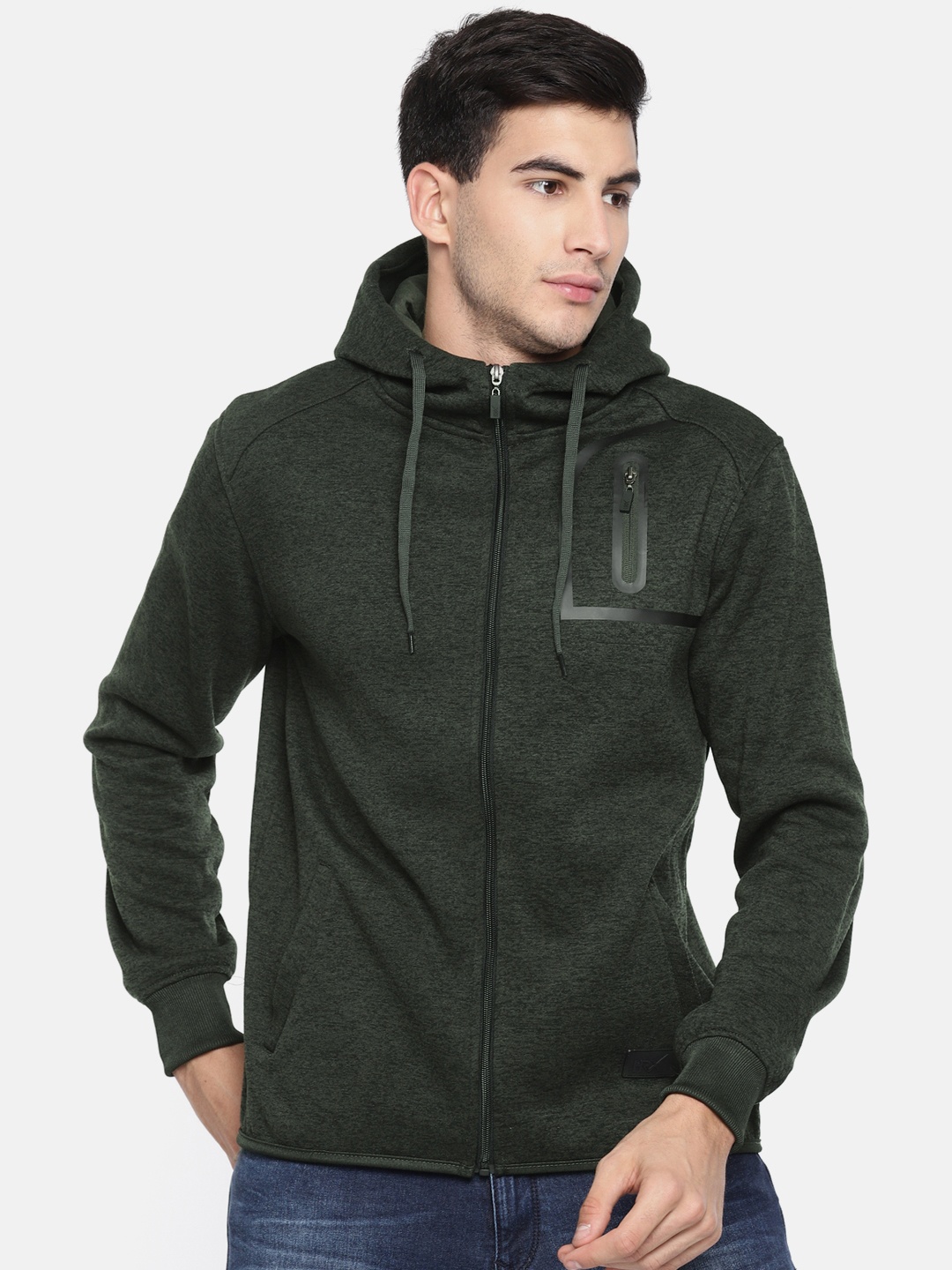 

HRX by Hrithik Roshan Men Olive Green Solid Hooded Sweatshirt