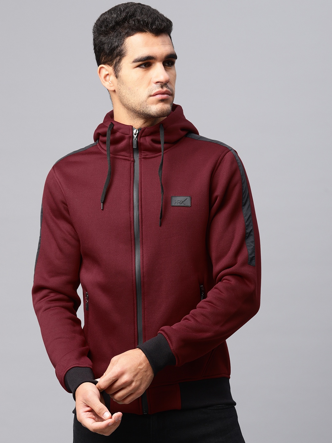 

HRX by Hrithik Roshan Men Maroon Solid Hooded Sweatshirt