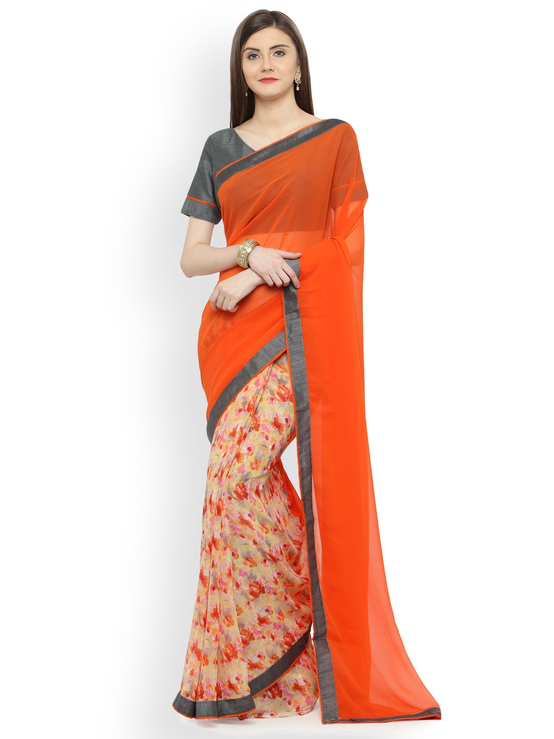 

Shaily Orange Printed Pure Georgette Saree