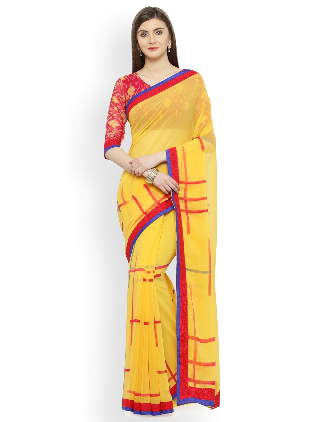 

Shaily Yellow Printed Pure Georgette Saree