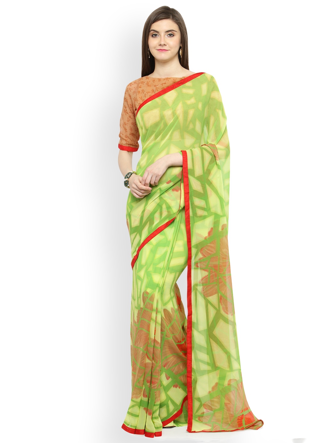 

Shaily Green Printed Pure Georgette Saree