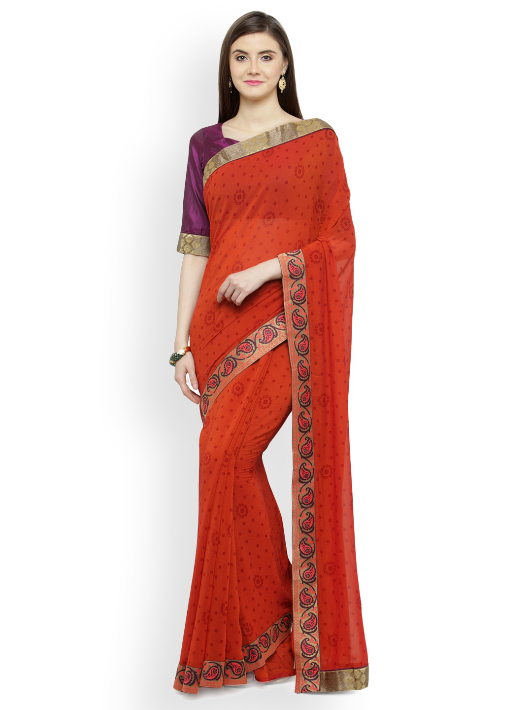 

Shaily Rust & Red Pure Georgette Printed Saree