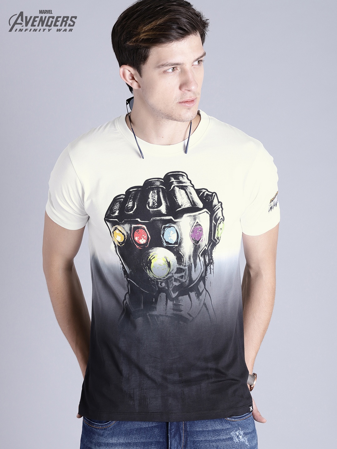 

Kook N Keech Marvel Men White Black Printed Round Neck Pure Cotton T-shirt