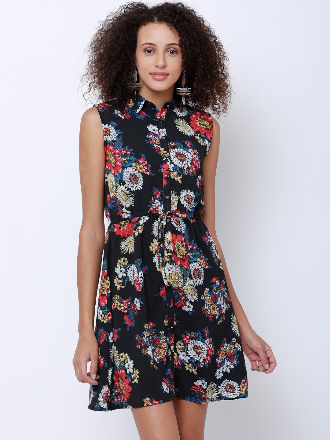 

Tokyo Talkies Women Black Printed Shirt Dress