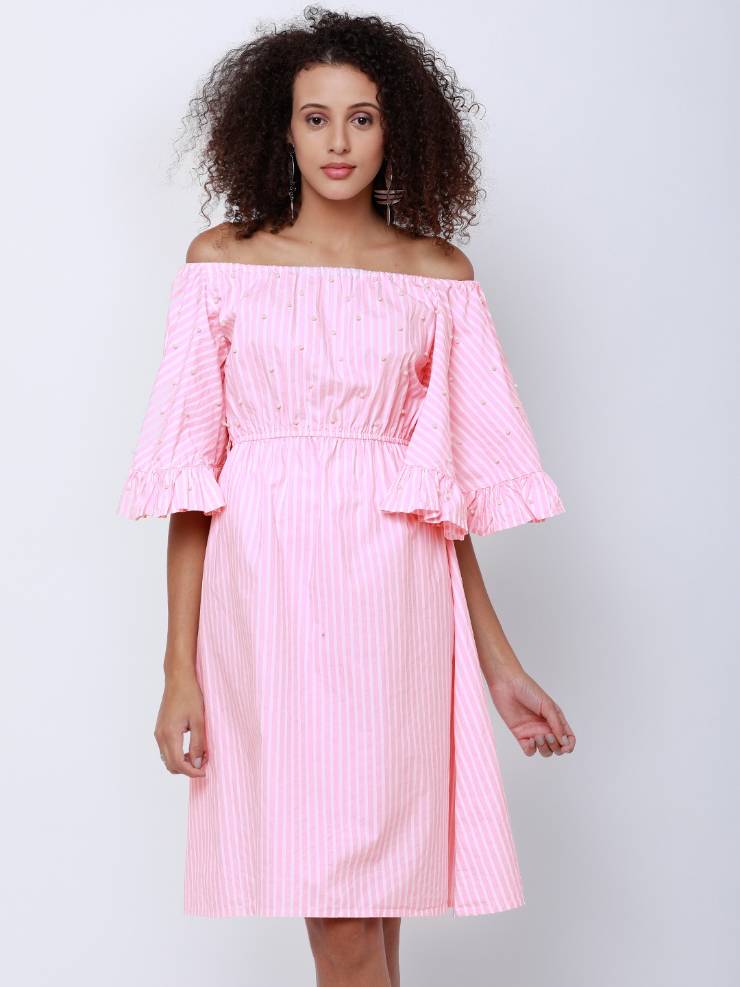 

Tokyo Talkies Women Semi-Fit Pink Solid Fit and Flare Dress