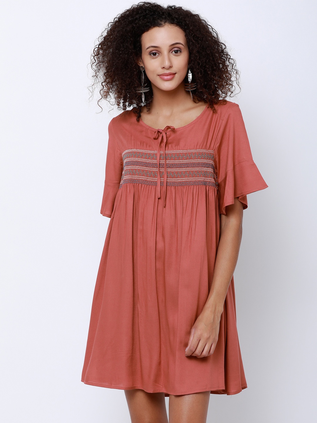 

Tokyo Talkies Women Semi-Fit Rust Solid Empire Dress
