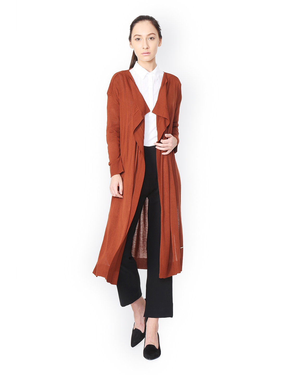 

Van Heusen Woman Brown Solid Open Front Shrug