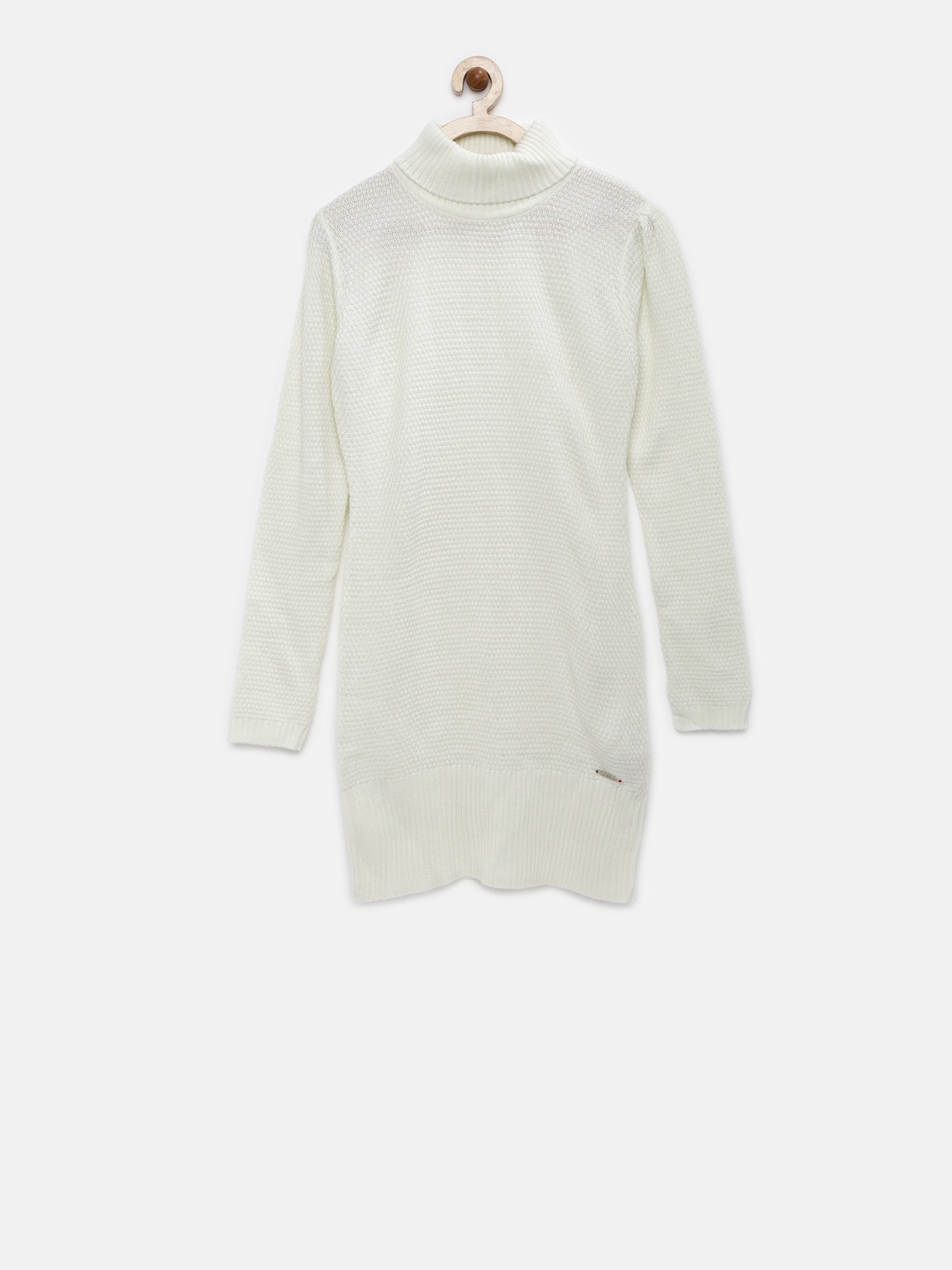 

U.S. Polo Assn. Kids Girls Off-White Self-Designed Sweater Dress
