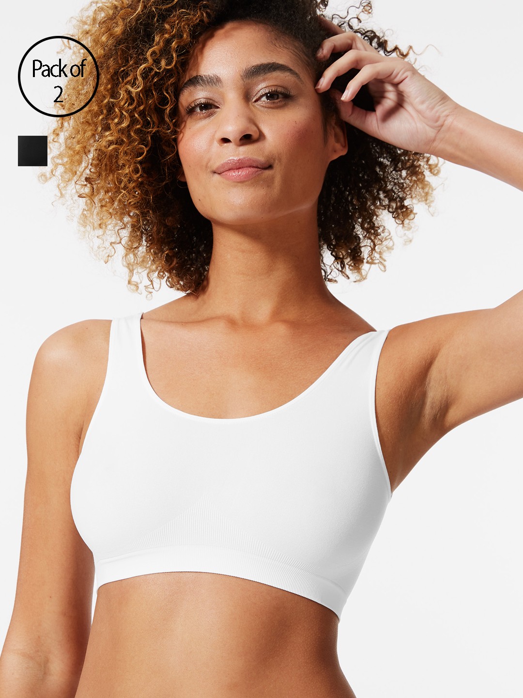 

Marks & Spencer Pack of 2 Solid Non-Wired Non Padded Sports Bra T337001A, Black