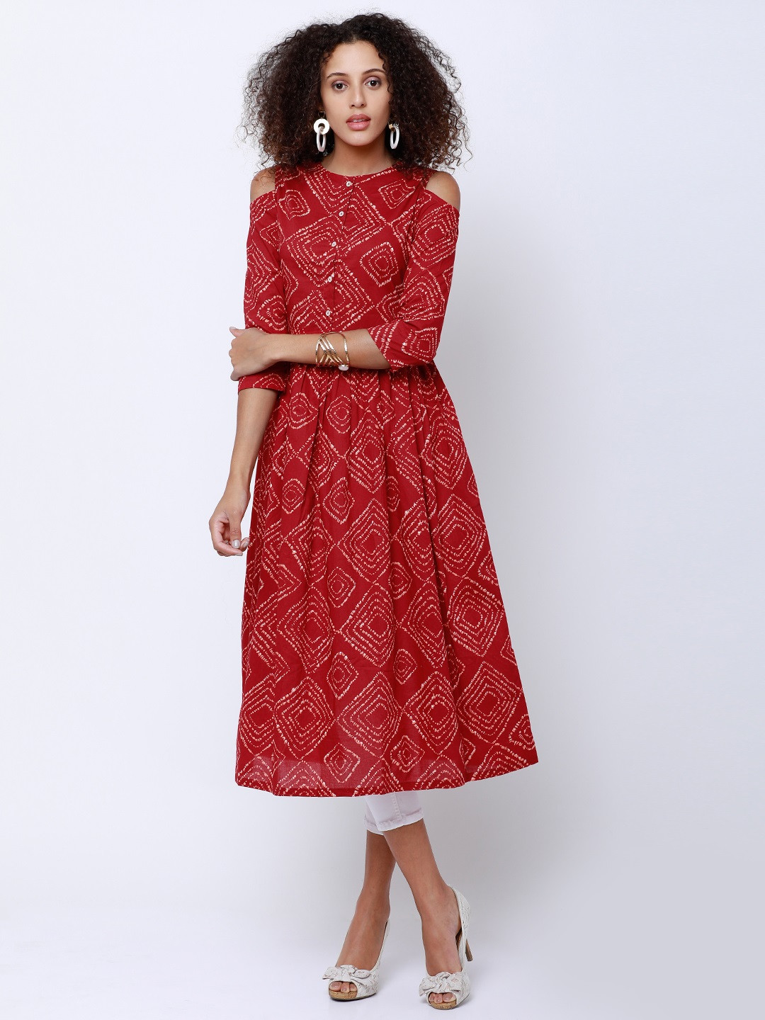 

Vishudh Women Red Printed A-Line Kurta
