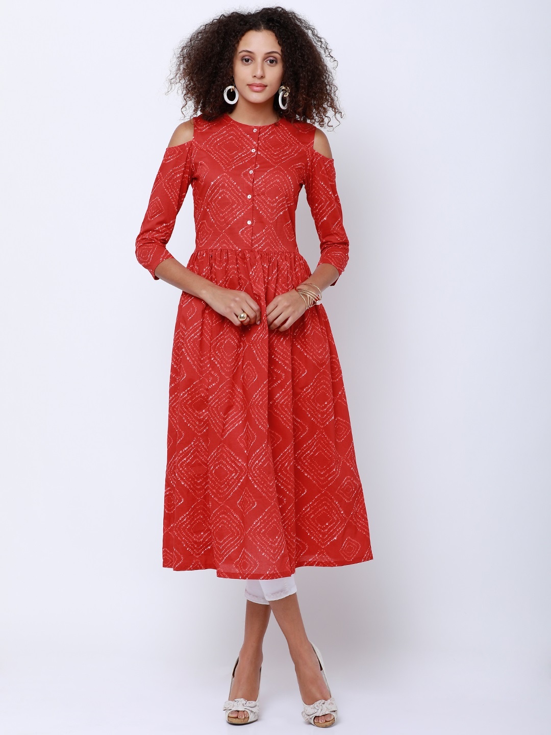

Vishudh Women Red Printed A-Line Kurta