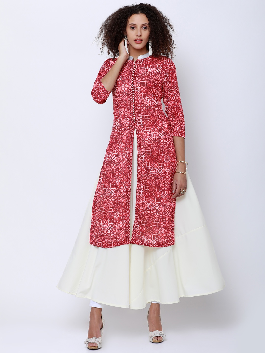 

Vishudh Women Red Printed A-Line Kurta