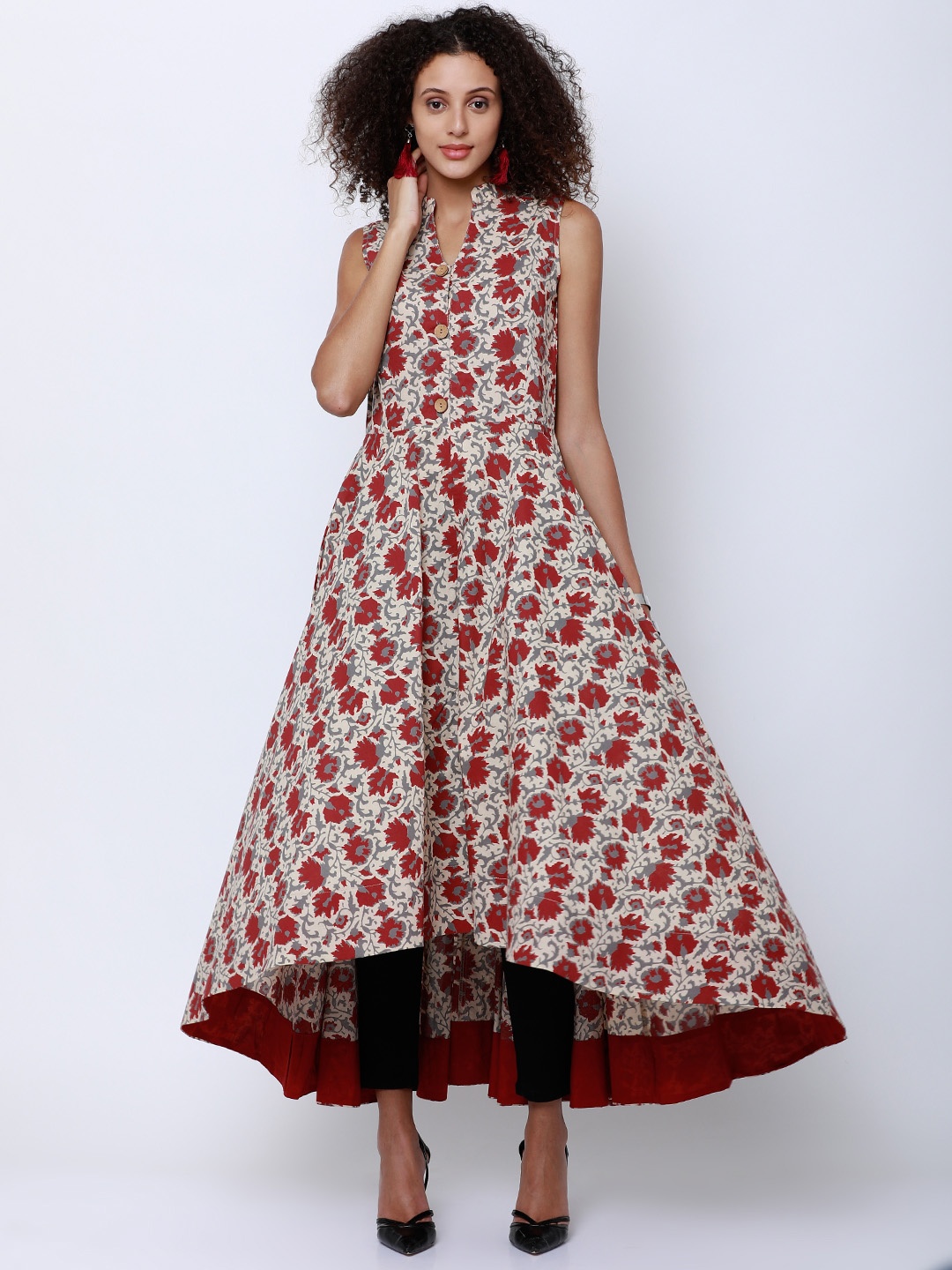 

Vishudh Women Beige & Red Printed Anarkali Kurta