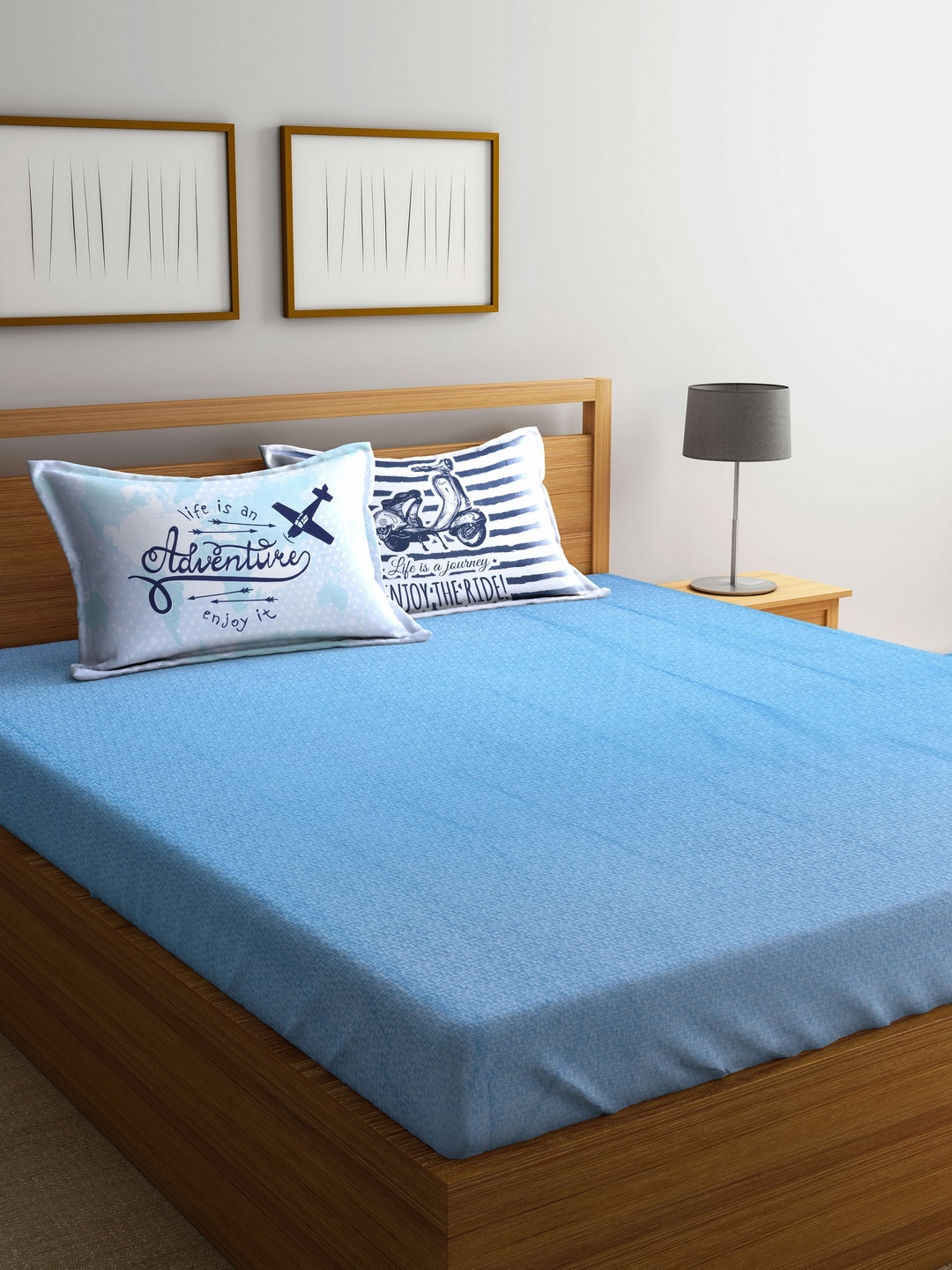 

BIANCA Blue Abstract Flat 210 TC Cotton 1 Double King Bedsheet with 2 Pillow Covers
