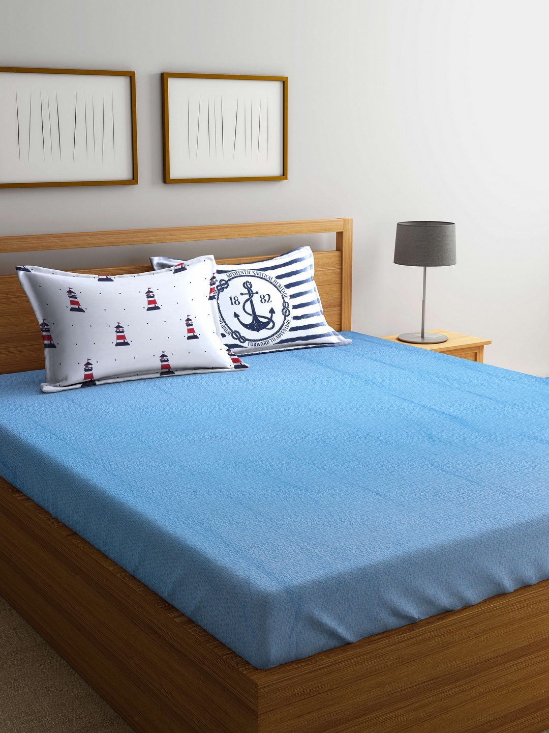 

BIANCA Blue Abstract Flat 210 TC Cotton 1 Double King Bedsheet with 2 Pillow Covers