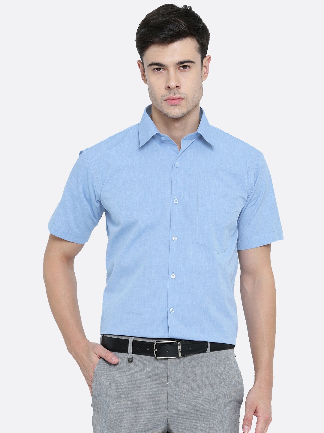 

Hancock Men Blue Slim Fit Solid Semiformal Shirt