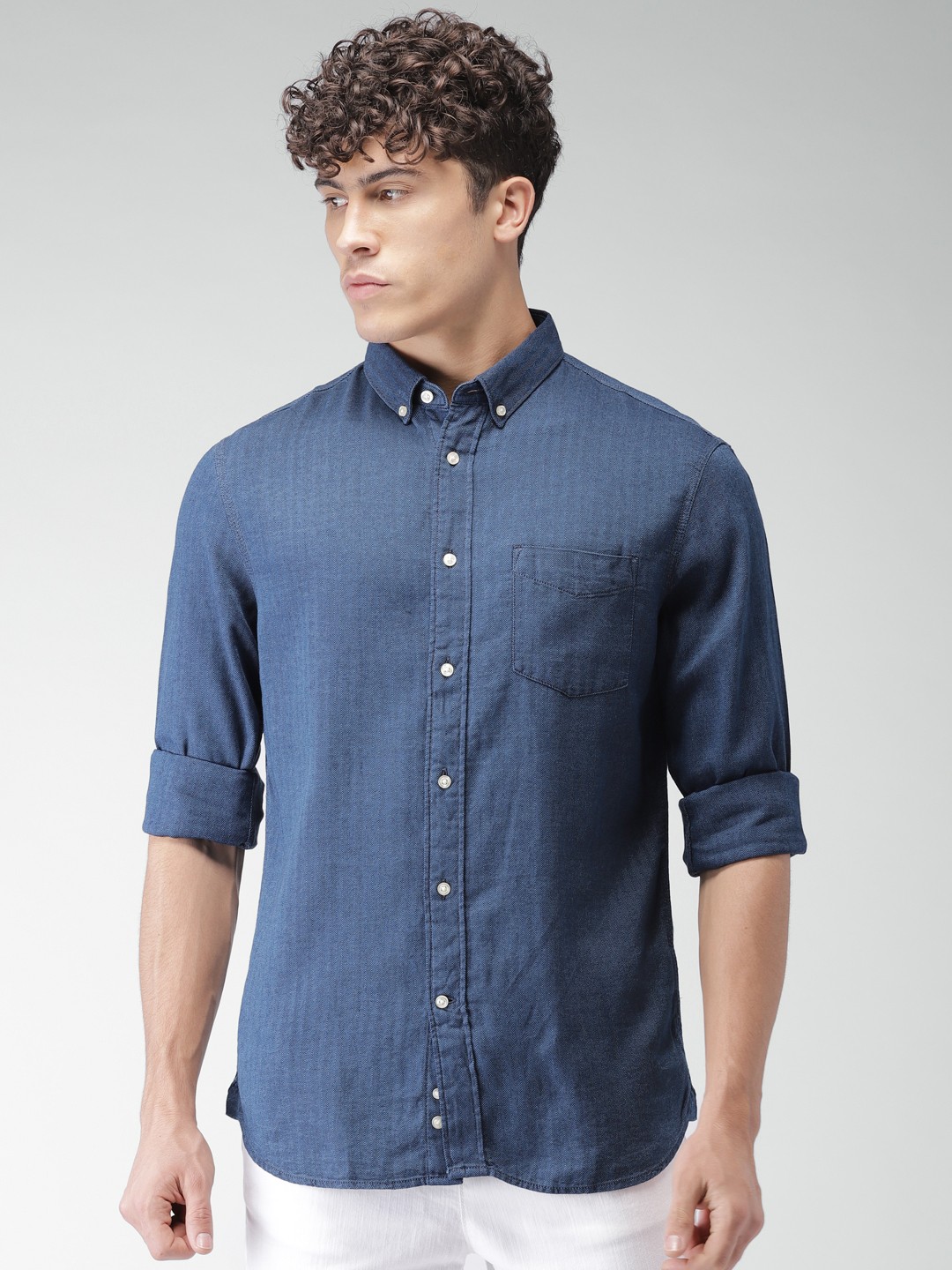 

Celio Men Blue Slim Fit Self Design Casual Shirt