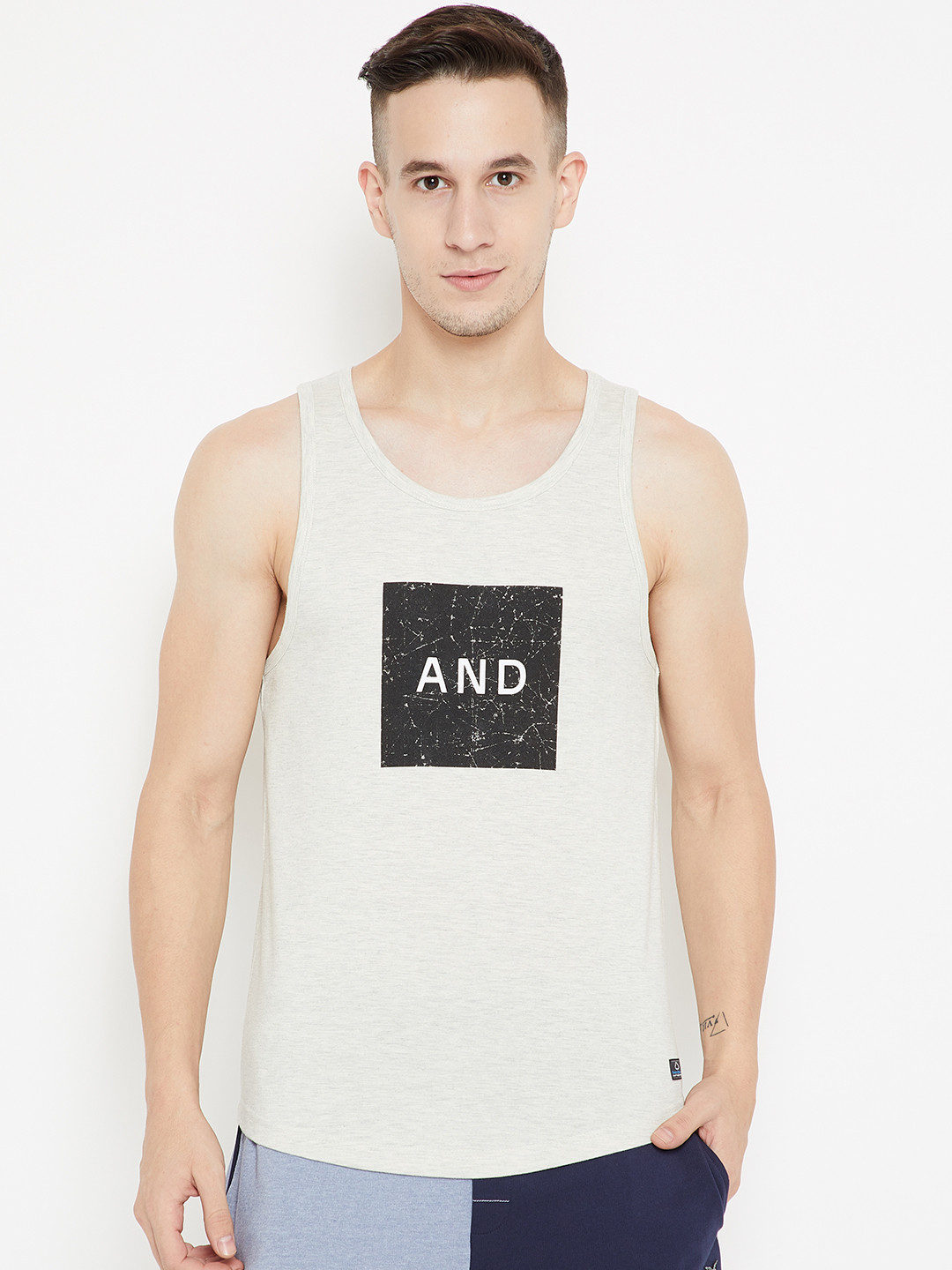 

Sweet Dreams Men Grey Melange & Black Printed Lounge T-shirt