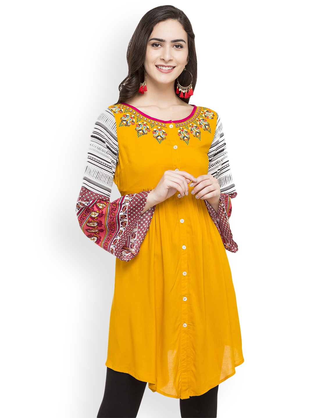

Globus Yellow Tunic with Printed Detail