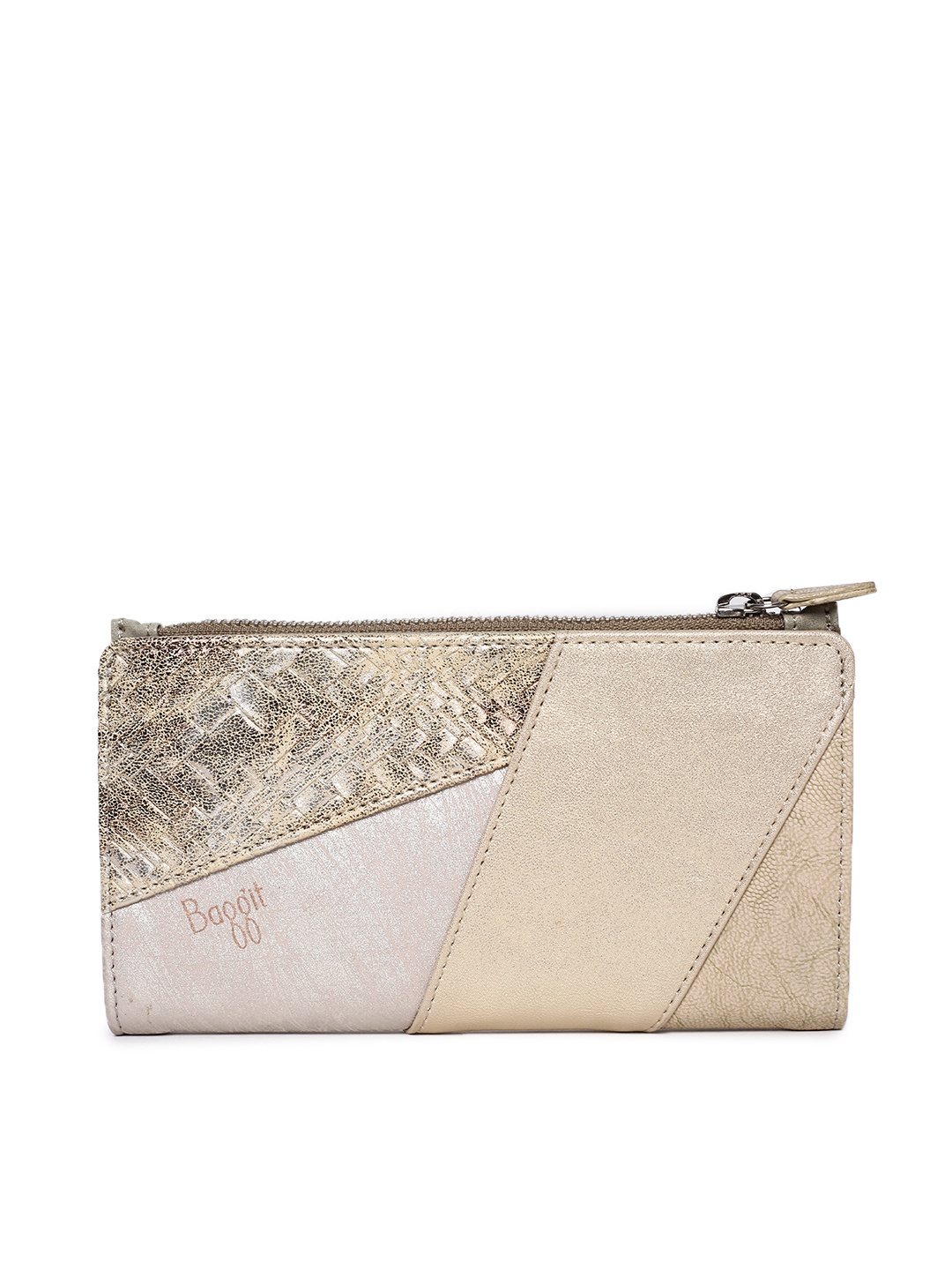 

Baggit Women Gold-Toned & Beige Printed Two Fold Wallet