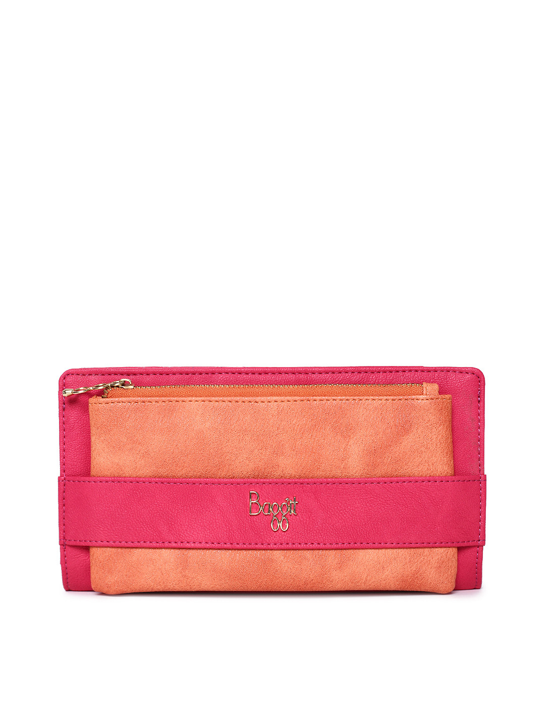 

Baggit Women Pink & Orange Colourblocked Zip Around Wallet
