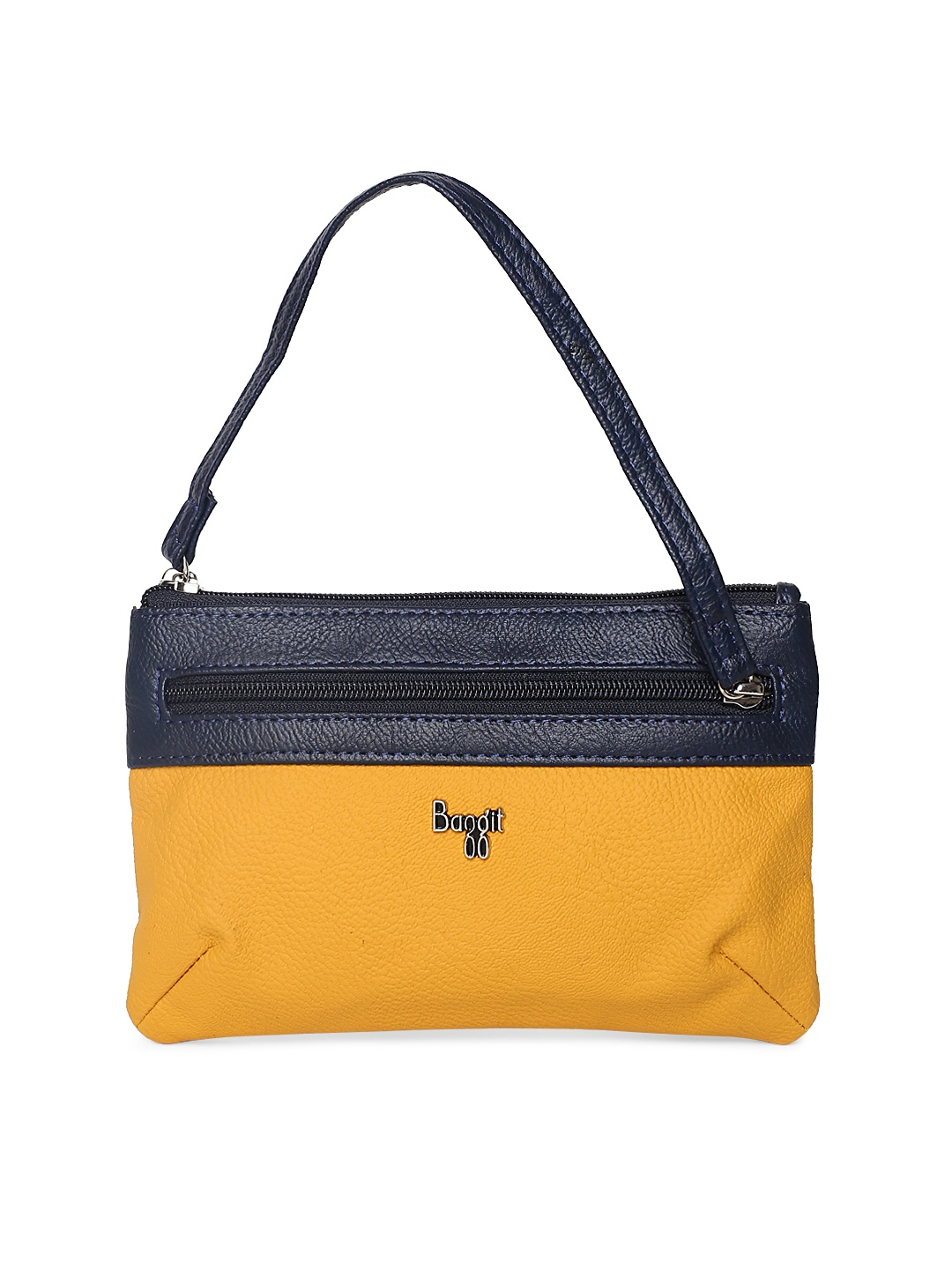 

Baggit Mustard Yellow & Navy Colourblocked Clutch with Wrist Loop